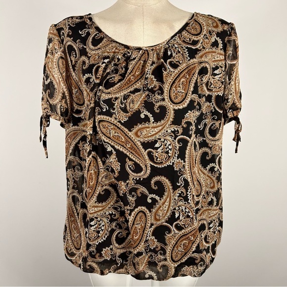 ❤️ TAMARA H. Paisley Print Women's Top - Black and Brown L - Picture 3 of 10